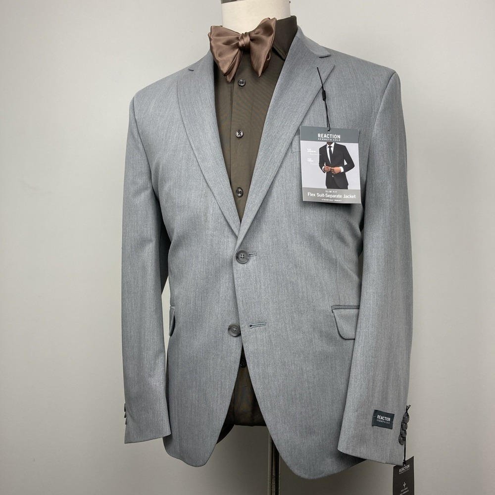 Kenneth‎ Cole Mens Suit Jacket Blazer 44S Light Grey Solid Stretch F01042 - Picture 2 of 14